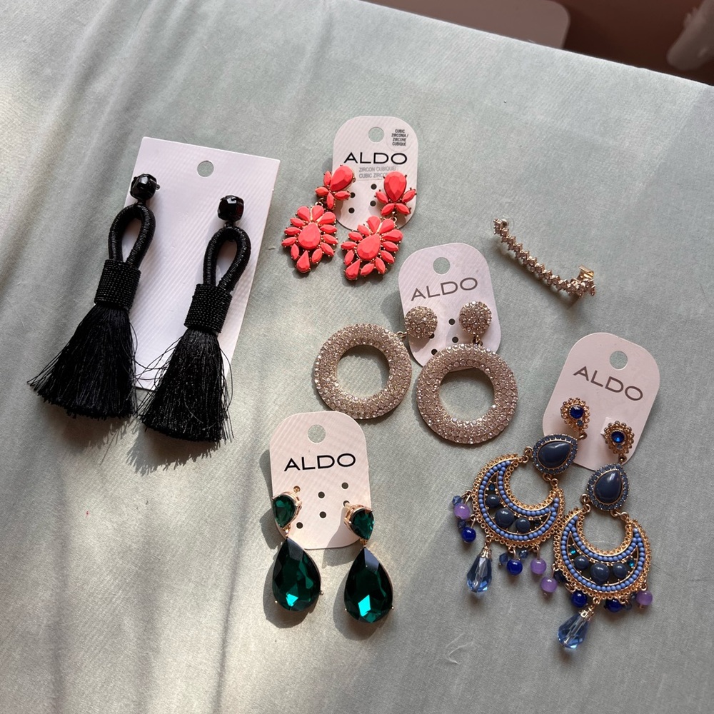 Aldo Black and Pink Statement Earrings Set